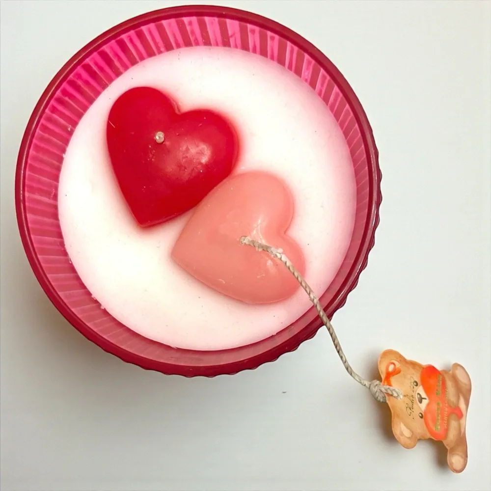 Coquette Heart Candle Pink Glass Jar Teddy Bear Charm NWT